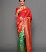 Glemora Red Fancy Ethnic Wear Silk Blend  Traditional Saree