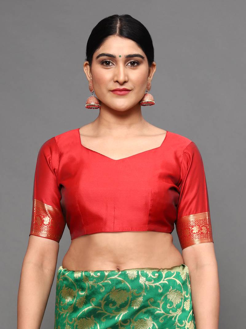 Glemora Red Fancy Ethnic Wear Silk Blend  Traditional Saree