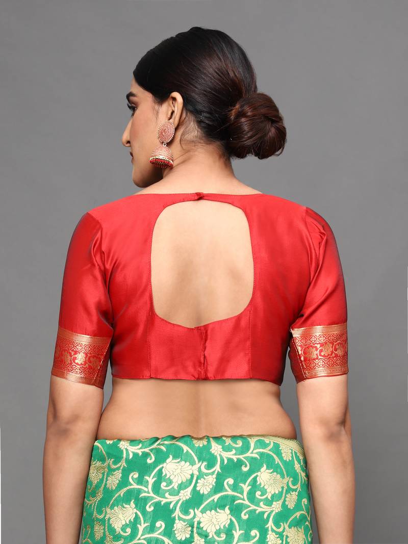 Glemora Red Fancy Ethnic Wear Silk Blend  Traditional Saree