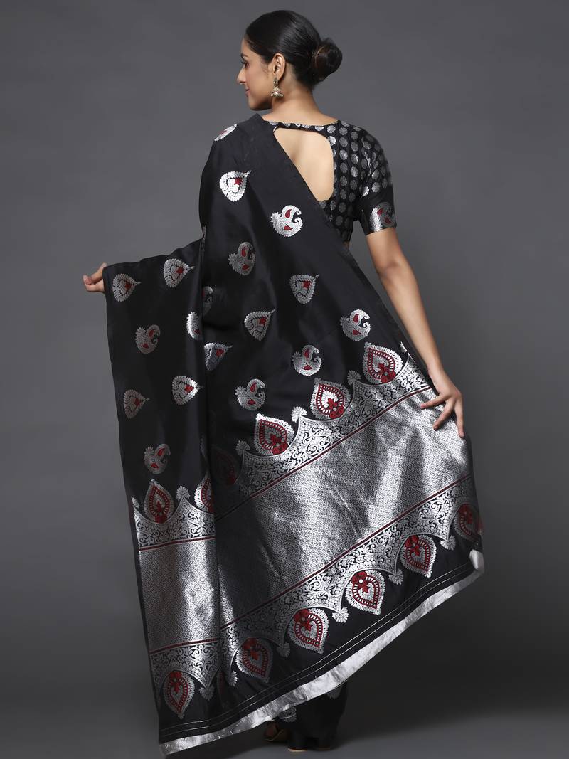Glemora Black Designer Ethnic Wear Silk Blend  Traditional Saree