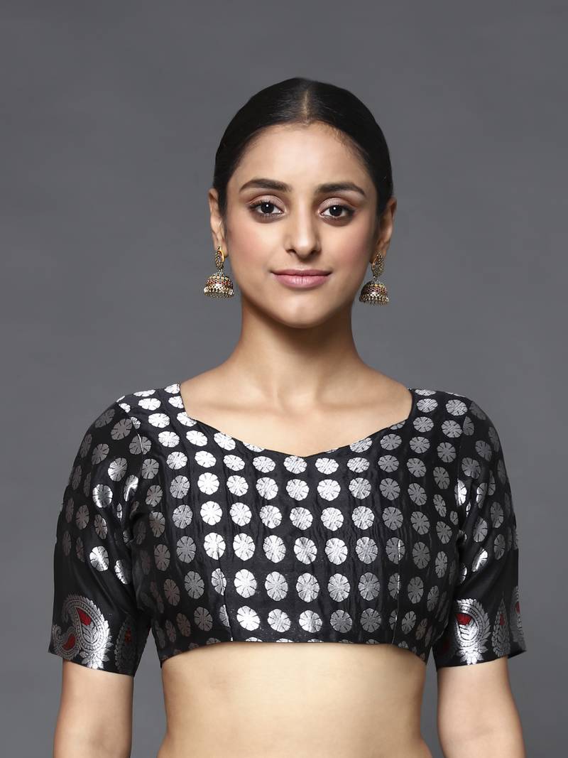 Glemora Black Designer Ethnic Wear Silk Blend  Traditional Saree