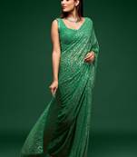 Mint Green Thread And Multiple Sequins Embroidered Georgette Party Wear Bridal Wedding Festival Designer Saree