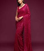 Pink embroidered georgette saree with blouse