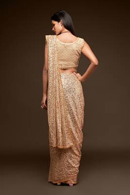 Beige Embroidered Georgette Party Saree 4