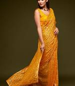 Yellow Thread And Multiple Sequins Embroidered Georgette Saree