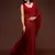 Ruby Red Thread And Multiple Sequins Embroidered Georgette Party Wear Bridal Wedding Festival Designer Saree