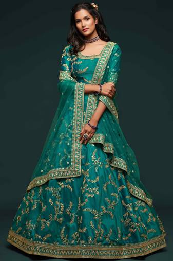Elegance Green Dori And Sequins Embroidered Bridal Designer Lehenga Choli Set