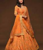 Orange Art Silk Golden Dori and Sequin Embroidered Lehenga Choli Set
