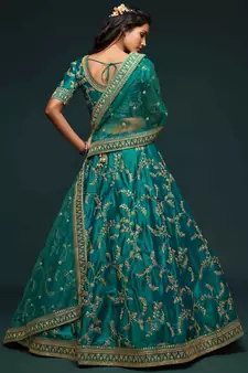 Elegance Green Dori And Sequins Embroidered Bridal Designer Lehenga Choli Set