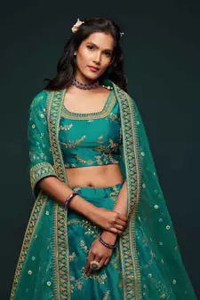 Elegance Green Dori And Sequins Embroidered Bridal Designer Lehenga Choli Set
