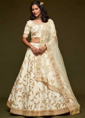Elegance Off White Dori And Sequins Embroidered Bridal Designer Lehenga Choli Set 4