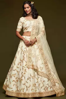 Elegance Off White Dori And Sequins Embroidered Bridal Designer Lehenga Choli Set