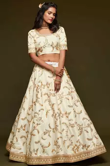 Elegance Off White Dori And Sequins Embroidered Bridal Designer Lehenga Choli Set