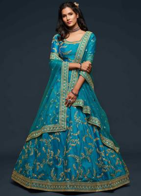 Sky Blue Art Silk Dori and Sequin Work Lehenga Choli 1