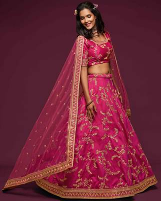 Elegance Pink Dori And Sequins Embroidered Bridal Designer Lehenga Choli Set 1