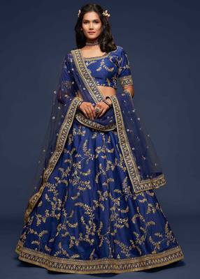 Elegance Navy Blue Dori And Sequins Embroidered Bridal Designer Lehenga Choli Set 1