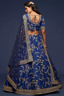 Elegance Navy Blue Dori And Sequins Embroidered Bridal Designer Lehenga Choli Set