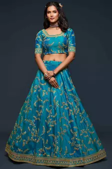 Sky Blue Art Silk Dori and Sequin Work Lehenga Choli