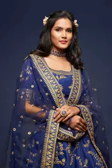 Elegance Navy Blue Dori And Sequins Embroidered Bridal Designer Lehenga Choli Set