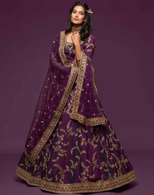 Elegance Purple Dori And Sequins Embroidered Bridal Designer Lehenga Choli Set 1