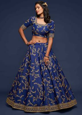 Elegance Navy Blue Dori And Sequins Embroidered Bridal Designer Lehenga Choli Set 4