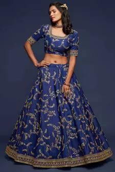 Elegance Navy Blue Dori And Sequins Embroidered Bridal Designer Lehenga Choli Set