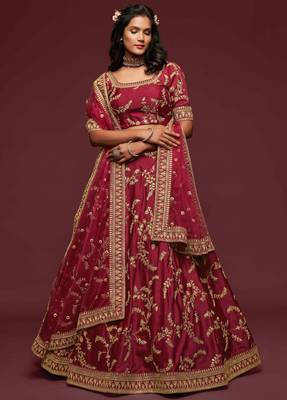 Elegance Maron Dori And Sequins Embroidered Bridal Designer Lehenga Choli Set 1