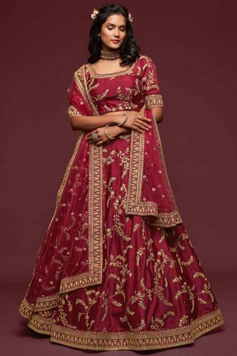 Elegance Maron Dori And Sequins Embroidered Bridal Designer Lehenga Choli Set