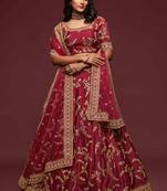 Elegance Maron Dori And Sequins Embroidered Bridal Designer Lehenga Choli Set