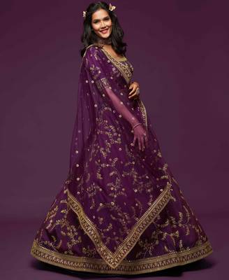 Elegance Purple Dori And Sequins Embroidered Bridal Designer Lehenga Choli Set 3