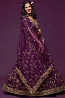 Elegance Purple Dori And Sequins Embroidered Bridal Designer Lehenga Choli Set