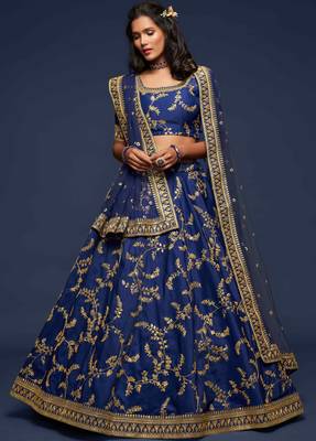 Elegance Navy Blue Dori And Sequins Embroidered Bridal Designer Lehenga Choli Set 5