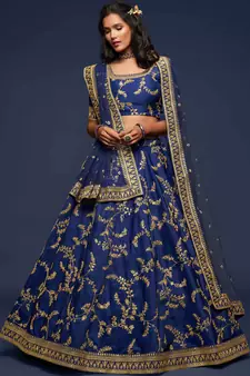 Elegance Navy Blue Dori And Sequins Embroidered Bridal Designer Lehenga Choli Set