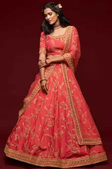 Elegance Crimson Dori And Sequins Embroidered Bridal Designer Lehenga Choli Set