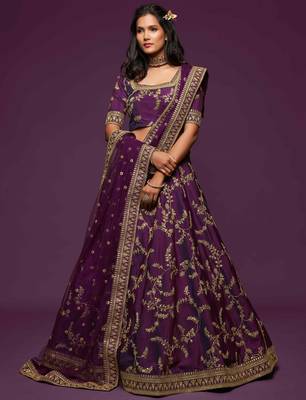 Elegance Purple Dori And Sequins Embroidered Bridal Designer Lehenga Choli Set 4
