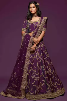 Elegance Purple Dori And Sequins Embroidered Bridal Designer Lehenga Choli Set