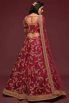 Elegance Maron Dori And Sequins Embroidered Bridal Designer Lehenga Choli Set
