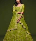 Elegance Bright Parrot Green Dori And Sequins Embroidered Bridal Designer Lehenga Choli Set