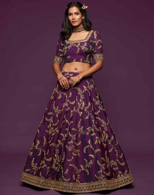 Elegance Purple Dori And Sequins Embroidered Bridal Designer Lehenga Choli Set 5