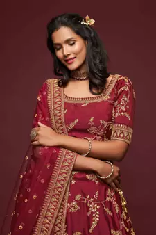 Elegance Maron Dori And Sequins Embroidered Bridal Designer Lehenga Choli Set
