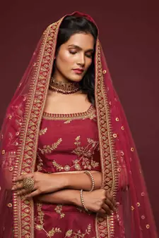 Elegance Maron Dori And Sequins Embroidered Bridal Designer Lehenga Choli Set