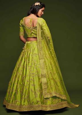 Elegance Bright Parrot Green Dori And Sequins Embroidered Bridal Designer Lehenga Choli Set 2