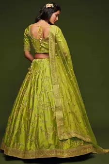 Elegance Bright Parrot Green Dori And Sequins Embroidered Bridal Designer Lehenga Choli Set