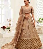 Brown embroidered silk semi stitched lehenga
