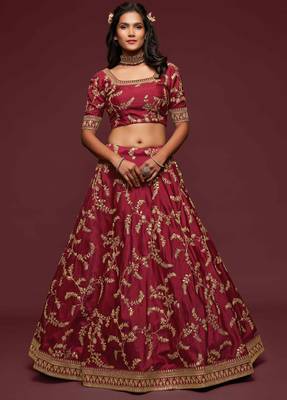 Elegance Maron Dori And Sequins Embroidered Bridal Designer Lehenga Choli Set 5