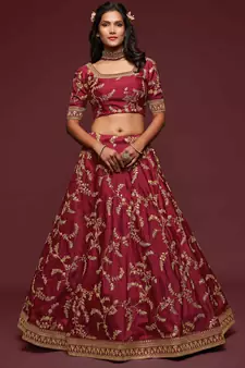 Elegance Maron Dori And Sequins Embroidered Bridal Designer Lehenga Choli Set