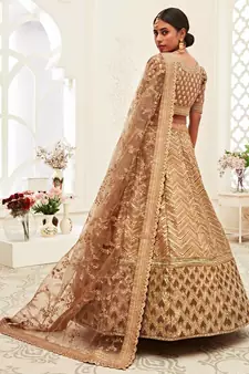 Brown embroidered silk semi stitched lehenga