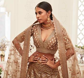 Brown embroidered silk semi stitched lehenga 3