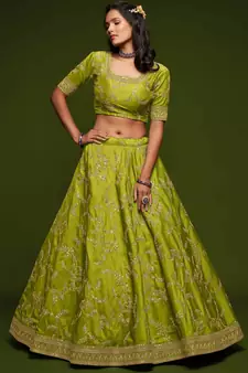 Elegance Bright Parrot Green Dori And Sequins Embroidered Bridal Designer Lehenga Choli Set