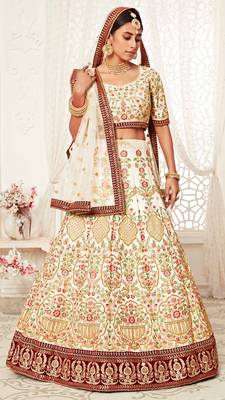 Off-white embroidered art silk semi stitched lehenga 1